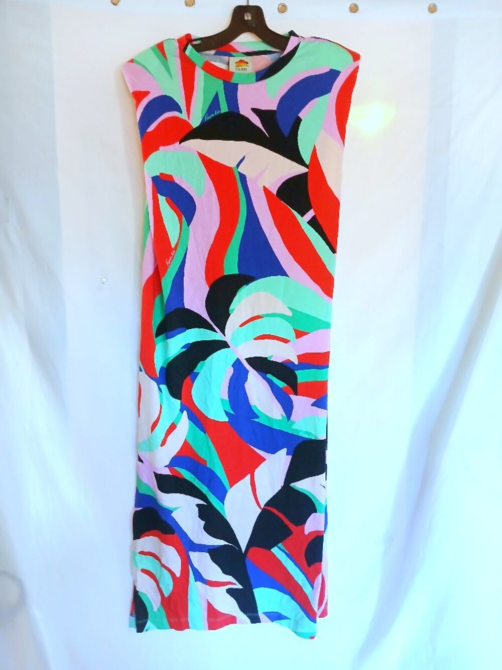 Farm Rio Vibrant Abstract Cotton Sleeveless Maxi Dress S Boho Tropical Statement - Picture 2 of 8